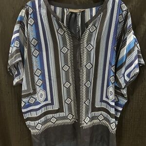 Roz & Ali Black and Blue Patterned Blouse